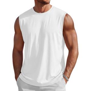 image:imageMAGCOMSEN Mens Tank Tops Workout Gym Sleeveless Shirts UPF 80 Moisture Wicking Summer Muscle Shirt for BodybuildingWhite