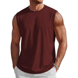 image:imageMAGCOMSEN Mens Tank Tops Workout Gym Sleeveless Shirts UPF 80 Moisture Wicking Summer Muscle Shirt for BodybuildingWine Red