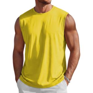 image:imageMAGCOMSEN Mens Tank Tops Workout Gym Sleeveless Shirts UPF 80 Moisture Wicking Summer Muscle Shirt for BodybuildingYellow
