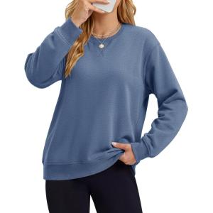image:imageMAGCOMSEN Sweatshirt for Women Fleece Lined Crewneck Loose Fit Winter Warm Trendy Sweaters Long Sleeve TopsBlue Grey