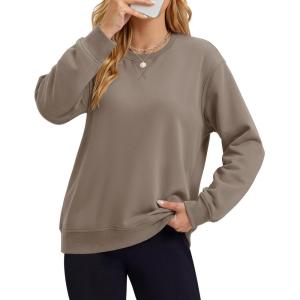 image:imageMAGCOMSEN Sweatshirt for Women Fleece Lined Crewneck Loose Fit Winter Warm Trendy Sweaters Long Sleeve TopsCoffee Grey