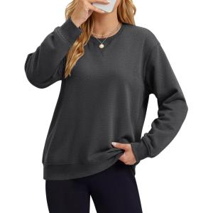 image:imageMAGCOMSEN Sweatshirt for Women Fleece Lined Crewneck Loose Fit Winter Warm Trendy Sweaters Long Sleeve TopsDark Grey