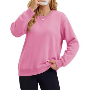 image:imageMAGCOMSEN Sweatshirt for Women Fleece Lined Crewneck Loose Fit Winter Warm Trendy Sweaters Long Sleeve TopsPink