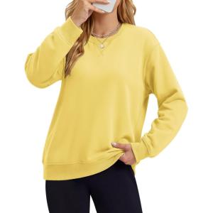image:imageMAGCOMSEN Sweatshirt for Women Fleece Lined Crewneck Loose Fit Winter Warm Trendy Sweaters Long Sleeve TopsYellow