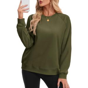 image:imageMAGCOMSEN Womens Sweatshirt Fleece Sherpa Lined Pullover Sweaters Warm Long Sleeve Shirts Crewneck Winter TopsArmy Green