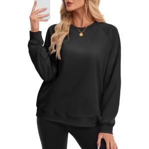 image:imageMAGCOMSEN Womens Sweatshirt Fleece Sherpa Lined Pullover Sweaters Warm Long Sleeve Shirts Crewneck Winter TopsBlack