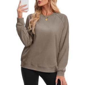 image:imageMAGCOMSEN Womens Sweatshirt Fleece Sherpa Lined Pullover Sweaters Warm Long Sleeve Shirts Crewneck Winter TopsCoffee Grey