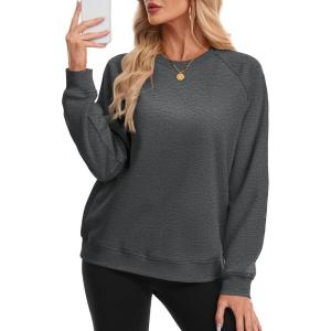 image:imageMAGCOMSEN Womens Sweatshirt Fleece Sherpa Lined Pullover Sweaters Warm Long Sleeve Shirts Crewneck Winter TopsGray