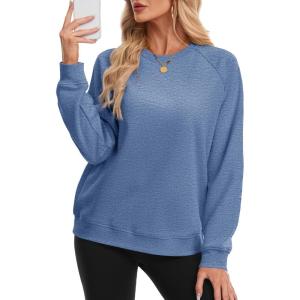 image:imageMAGCOMSEN Womens Sweatshirt Fleece Sherpa Lined Pullover Sweaters Warm Long Sleeve Shirts Crewneck Winter TopsGrey Blue