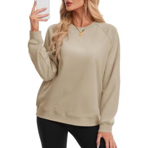 image:imageMAGCOMSEN Womens Sweatshirt Fleece Sherpa Lined Pullover Sweaters Warm Long Sleeve Shirts Crewneck Winter TopsKhaki