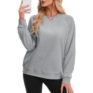 image:imageMAGCOMSEN Womens Sweatshirt Fleece Sherpa Lined Pullover Sweaters Warm Long Sleeve Shirts Crewneck Winter TopsLight Gray