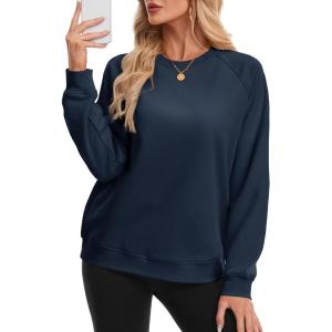 image:imageMAGCOMSEN Womens Sweatshirt Fleece Sherpa Lined Pullover Sweaters Warm Long Sleeve Shirts Crewneck Winter TopsNavy