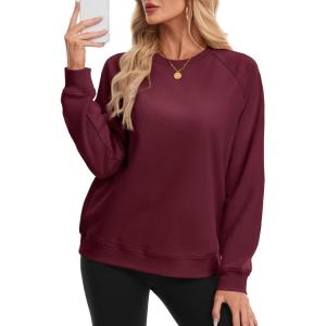 image:imageMAGCOMSEN Womens Sweatshirt Fleece Sherpa Lined Pullover Sweaters Warm Long Sleeve Shirts Crewneck Winter TopsWine Red