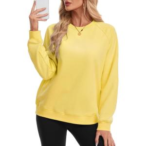 image:imageMAGCOMSEN Womens Sweatshirt Fleece Sherpa Lined Pullover Sweaters Warm Long Sleeve Shirts Crewneck Winter TopsYellow