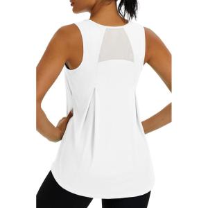 image:imageMAGCOMSEN Womens Workout Tank Tops Athletic Mesh Sleeveless Quick Dry Cooling Moisture Wicking Top for Running Gym YogaWhite