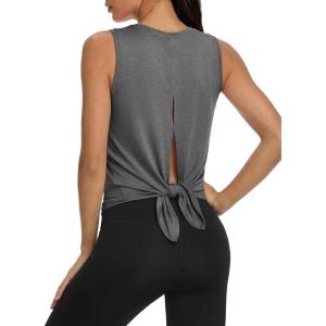 image:imageMAGCOMSEN Workout Tank Tops Woman Summer Open Back Yoga Athletic Shirts Sleeveless Tie Back Loose Fit Gym Muscle TankDark Grey