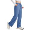 image:imageMAGCOMSEN Womens Sherpa Lined Sweatpants Wide Leg Warm Winter Pants Thermal Baggy Fleece Sweat Pants with PocketsGrey Blue