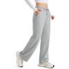image:imageMAGCOMSEN Womens Sherpa Lined Sweatpants Wide Leg Warm Winter Pants Thermal Baggy Fleece Sweat Pants with PocketsLight Gray