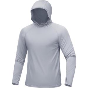 image:imageMAGCOMSEN Mens UPF 50 Sun Protection Hoodies Quick Dry Long Sleeve Rash Guard Lightweight Hoodie Shirt Fishing RunningLight Grey