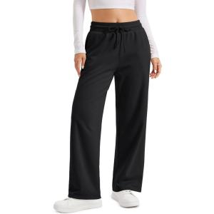 image:imageMAGCOMSEN Womens Sherpa Lined Sweatpants Wide Leg Warm Winter Pants Thermal Baggy Fleece Sweat Pants with PocketsBlack