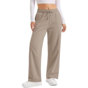 image:imageMAGCOMSEN Womens Sherpa Lined Sweatpants Wide Leg Warm Winter Pants Thermal Baggy Fleece Sweat Pants with PocketsCoffee Grey