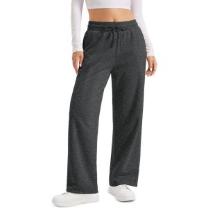 image:imageMAGCOMSEN Womens Sherpa Lined Sweatpants Wide Leg Warm Winter Pants Thermal Baggy Fleece Sweat Pants with PocketsGray