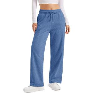 image:imageMAGCOMSEN Womens Sherpa Lined Sweatpants Wide Leg Warm Winter Pants Thermal Baggy Fleece Sweat Pants with PocketsGrey Blue