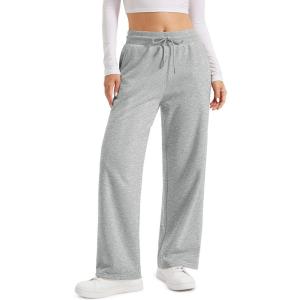 image:imageMAGCOMSEN Womens Sherpa Lined Sweatpants Wide Leg Warm Winter Pants Thermal Baggy Fleece Sweat Pants with PocketsLight Gray