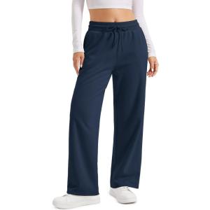 image:imageMAGCOMSEN Womens Sherpa Lined Sweatpants Wide Leg Warm Winter Pants Thermal Baggy Fleece Sweat Pants with PocketsNavy
