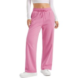 image:imageMAGCOMSEN Womens Sherpa Lined Sweatpants Wide Leg Warm Winter Pants Thermal Baggy Fleece Sweat Pants with PocketsPink
