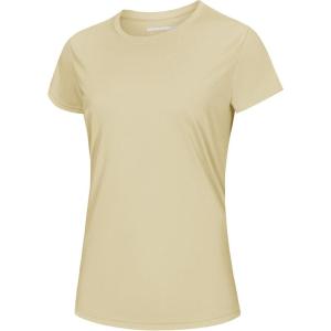 image:imageMAGCOMSEN Womens Workout Tops Short Sleeve Shirts UPF 50 Quick Dry Athletic Sun Protection Rash Guard for WomenLight Apricot