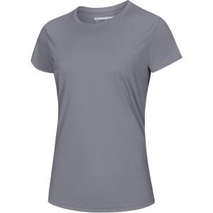 image:imageMAGCOMSEN Womens Workout Tops Short Sleeve Shirts UPF 50 Quick Dry Athletic Sun Protection Rash Guard for WomenLight Gery
