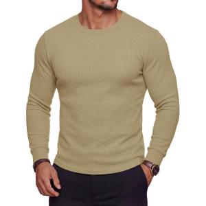 image:imageMAGCOMSEN Mens Thermal Shirts Long Sleeve Waffle Underwear Top Cold Weather Base Layer Winter Warm UndershirtsKhaki