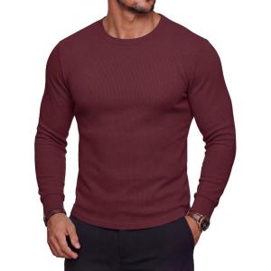 image:imageMAGCOMSEN Mens Thermal Shirts Long Sleeve Waffle Underwear Top Cold Weather Base Layer Winter Warm UndershirtsWine Red