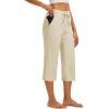 image:imageMAGCOMSEN Womens Cotton Capri Pants with 5 Pockets Yoga Wide Leg Capris Loose Casual Lounge Workout Capri SweatpantsLight Apricot