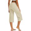 image:imageMAGCOMSEN Womens Cotton Capri Pants with 5 Pockets Yoga Wide Leg Capris Loose Casual Lounge Workout Capri SweatpantsLight Apricot