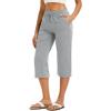 image:imageMAGCOMSEN Womens Cotton Capri Pants with 5 Pockets Yoga Wide Leg Capris Loose Casual Lounge Workout Capri SweatpantsLight Grey