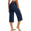 image:imageMAGCOMSEN Womens Cotton Capri Pants with 5 Pockets Yoga Wide Leg Capris Loose Casual Lounge Workout Capri SweatpantsNavy Blue