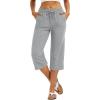 image:imageMAGCOMSEN Womens Cotton Capri Pants with 5 Pockets Yoga Wide Leg Capris Loose Casual Lounge Workout Capri SweatpantsLight Grey