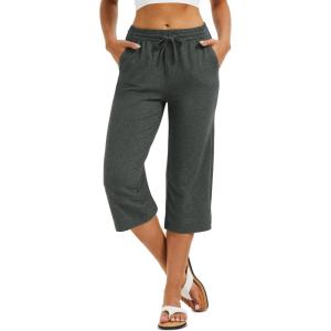 image:imageMAGCOMSEN Womens Cotton Capri Pants with 5 Pockets Yoga Wide Leg Capris Loose Casual Lounge Workout Capri SweatpantsDark Grey