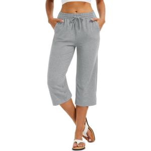 image:imageMAGCOMSEN Womens Cotton Capri Pants with 5 Pockets Yoga Wide Leg Capris Loose Casual Lounge Workout Capri SweatpantsLight Grey