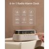 imageEZVALO 6 in 1 Digital Alarm ClockBedside Clock Radio with Fast Wireless Charging 15W Bluetooth SpeakerDual Alarm for Heavy SleepersFM Radio1224HampampSnoozeUSB ChargerCountdown TimerRGB ModeBeige