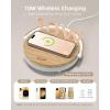 imageEZVALO Birthday Gifts for Women Music Table Lamp with Wireless Charger 4 in 1 Touch Bedside Lamp Bluetooth Speaker Phone Holder Dimmable LED Night Lights Gifts for Women Men Dad MomWood Grain