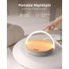 imageEZVALO Birthday Gifts for Women Music Table Lamp with Wireless Charger 4 in 1 Touch Bedside Lamp Bluetooth Speaker Phone Holder Dimmable LED Night Lights Gifts for Women Men Dad MomWood Grain