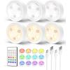 imageEZVALO Puck Lights with Remote14 Colors RGB Under Cabinet Lighting1200mAh Rechargeable Display LightsLED Under Cabinet Lighs for KitchenWireless Tap Lights for ShelfCounterCloset6 PacksWhite