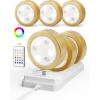imageEZVALO Puck Lights with Remote14 Colors RGB Under Cabinet Lighting1200mAh Rechargeable Display LightsLED Under Cabinet Lighs for KitchenWireless Tap Lights for ShelfCounterCloset6 PacksGold