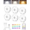 imageEZVALO Under Cabinet Lighting Rechargeable Battery Operated Puck Lights with Remote 3 Color Temps ampamp12 RGB LED Motion Sensor Lights Indoor Dimmable Magnetic Under Counter Lights for Kitchen 6 PackWhite