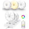 imageEZVALO Under Cabinet Lighting Rechargeable Battery Operated Puck Lights with Remote 3 Color Temps ampamp12 RGB LED Motion Sensor Lights Indoor Dimmable Magnetic Under Counter Lights for Kitchen 6 PackWhite