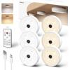 imageEZVALO Under Cabinet Lights 2 Color Temperatures Motion Sensor Puck Lights Rechargeable LED Closet Lights Group Control Dimmable LED Under Counter Lights for Kitchen Cabinet Hallway 6 Pack