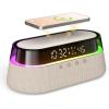 imageEZVALO 6 in 1 Digital Alarm ClockBedside Clock Radio with Fast Wireless Charging 15W Bluetooth SpeakerDual Alarm for Heavy SleepersFM Radio1224HampampSnoozeUSB ChargerCountdown TimerRGB ModeBeige